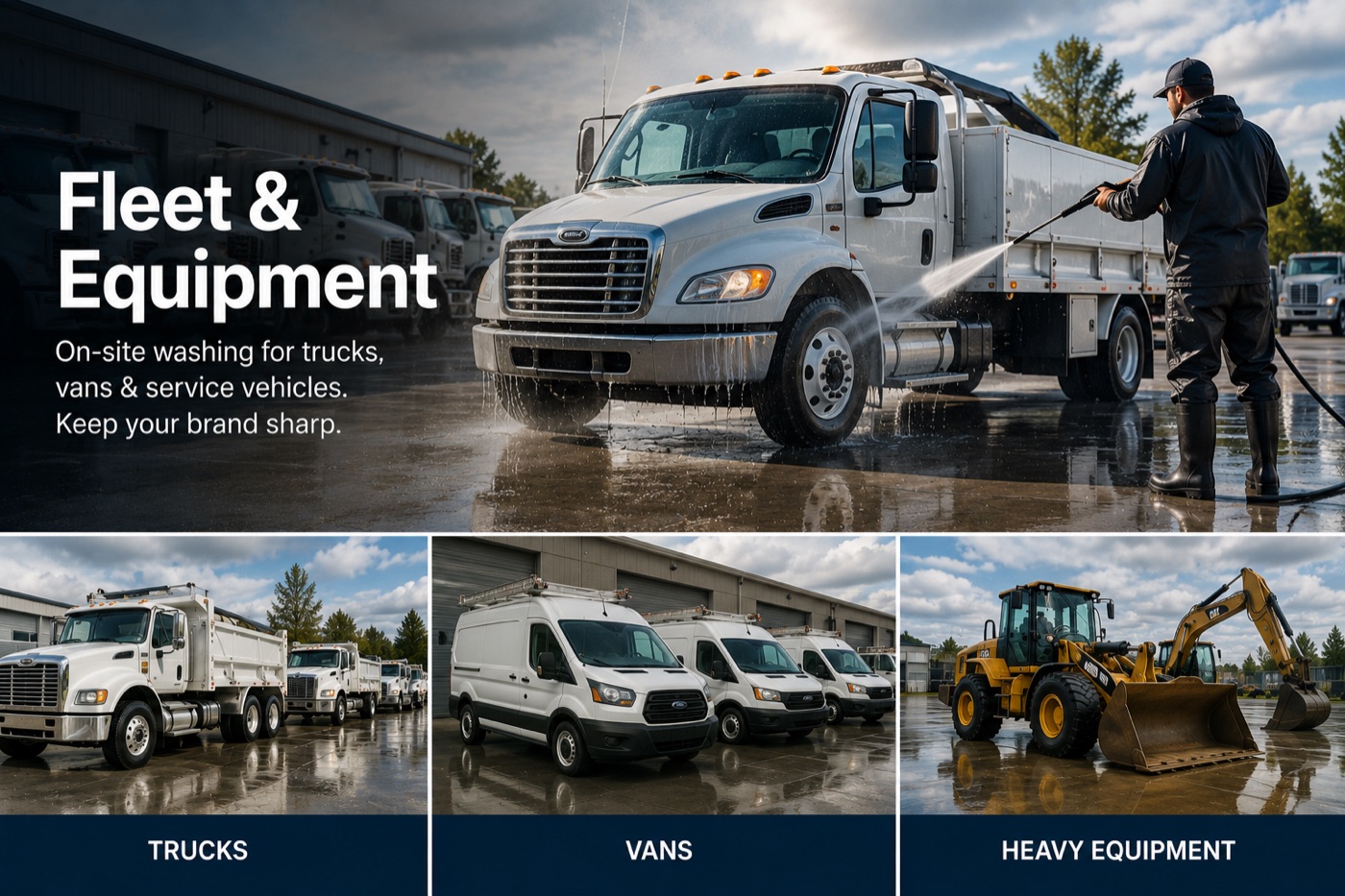 Fleet and equipment washing — trucks, vans and heavy equipment