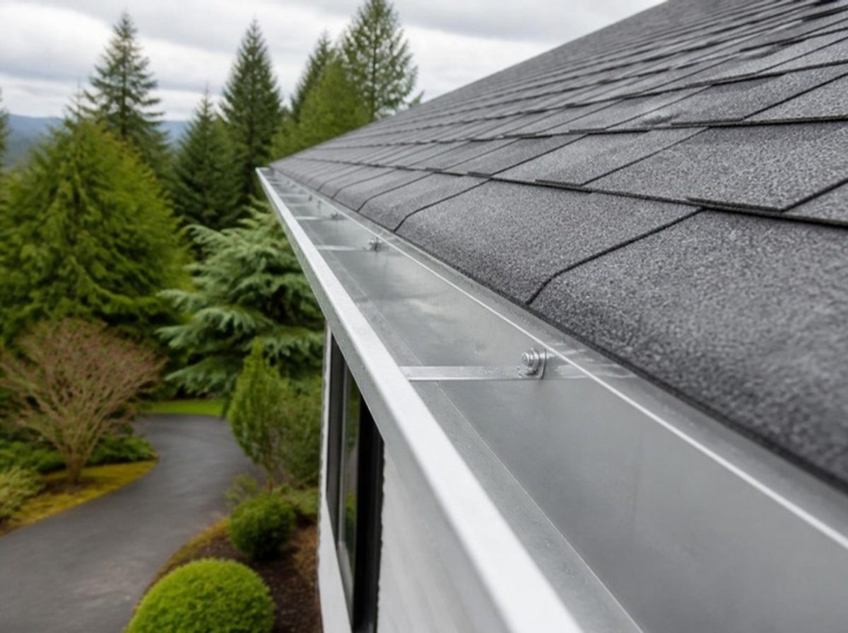 Clean, clear gutter along a shingle roof